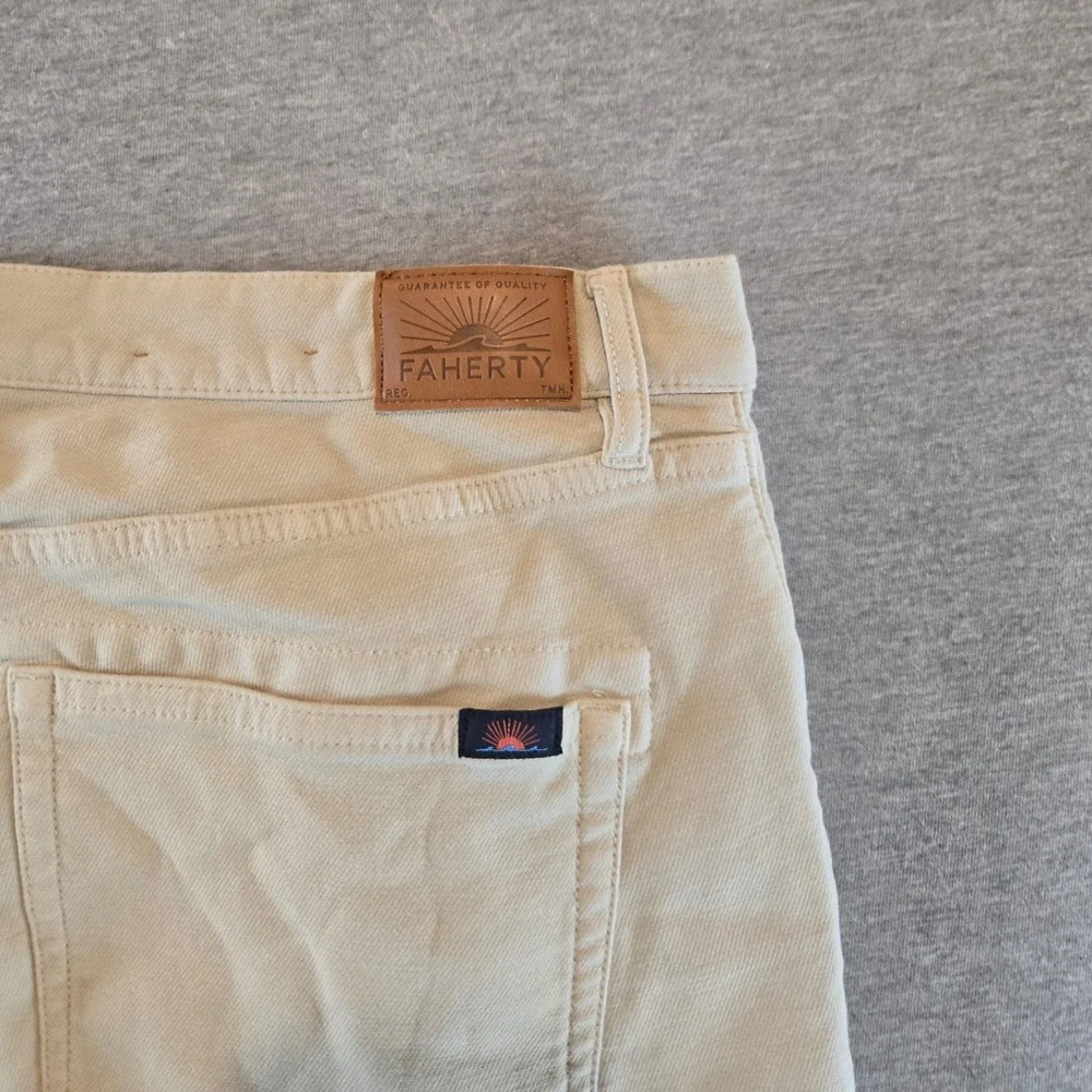 Faherty Stretch Terry 5-Pocket Pants Mens 34x30 Stone Slim Straight Commuter